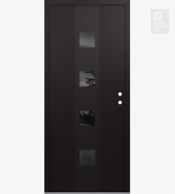 Modern Steel Front Door DIAMOND A12 36" X 80" BLACK/BLACK MIRRORED GLASS PANEL BLACK LHI
