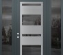 Modern Steel Front Door Diamond C10 60" x 96" anthracite/anthracite mirrored Glass Panel stainless steel RHI with 2 Sidelites and Transom mirrored Glass