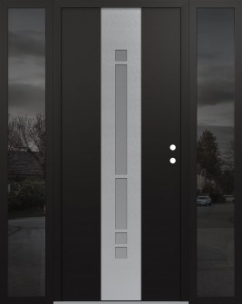 DIAMOND A3 68" X 80" BLACK/WHITE FROSTED GLASS PANEL STAINLESS STEEL LHI WITH 2 SIDELITES MIRRORED GLASS