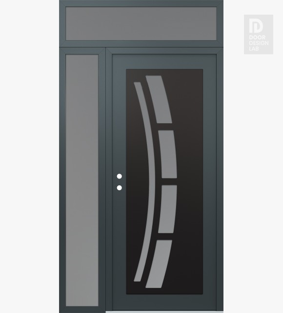 Modern Steel Front Door Diamond C12 52" x 96" anthracite/anthracite frosted Glass Panel black RHI with Sidelite and Transom frosted Glass