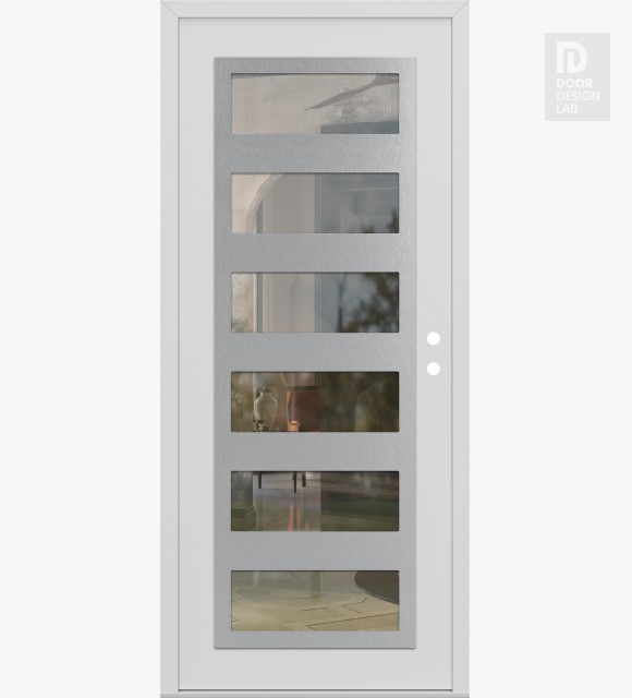 Modern Steel Front Door Diamond C9 36" x 80" white/white clear Glass Panel stainless steel LHI
