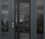Modern Steel Front Door Diamond C15 64" x 96" anthracite/anthracite mirrored Glass Panel black RHI with 2 Sidelites and Transom mirrored Glass