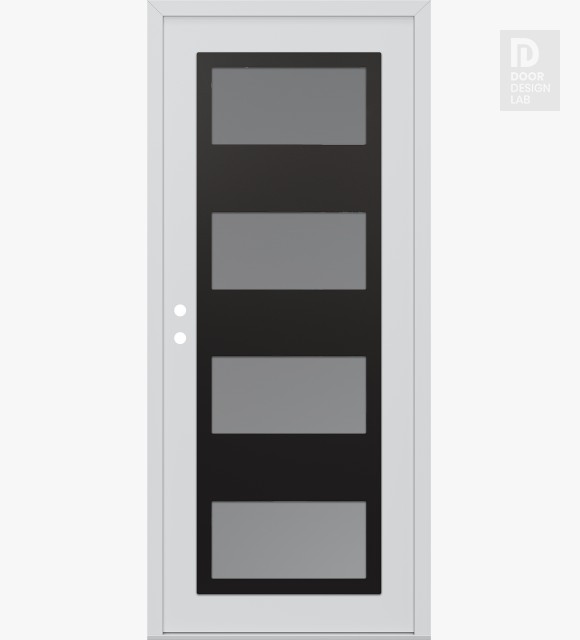 Modern Steel Front Door Diamond C2 36" x 80" white/white frosted Glass Panel black RHI