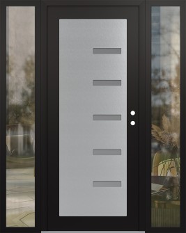 Diamond C8 60" x 80" black/white frosted Glass Panel stainless steel LHI with 2 Sidelites clear Glass