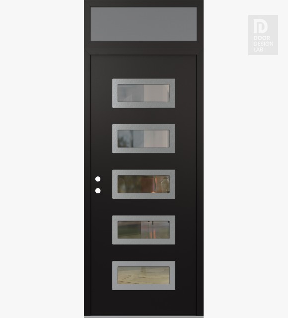 Modern Steel Front Door Diamond D1 36" x 96" black/black clear Glass Panel stainless steel RHI with Transom frosted Glass