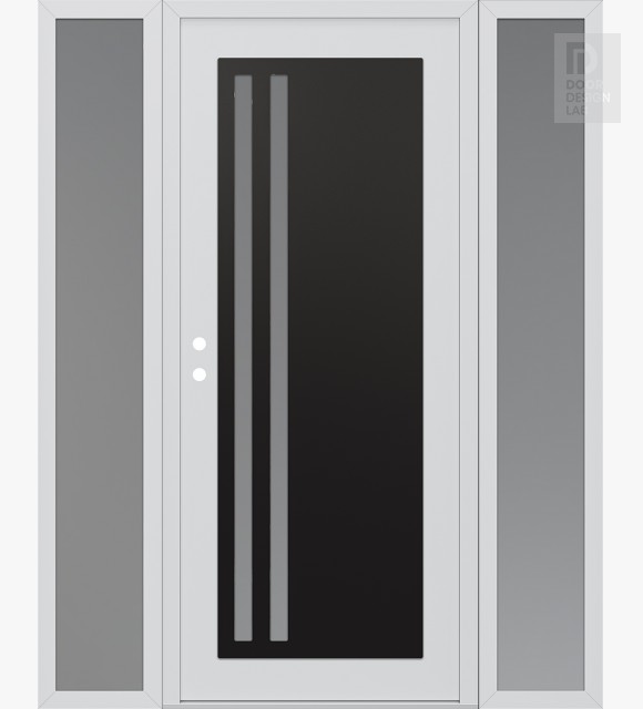 Modern Steel Front Door Diamond C6 68" x 80" white/white frosted Glass Panel black RHI with 2 Sidelites frosted Glass