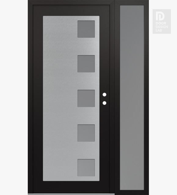 Modern Steel Front Door Diamond C5 52" x 80" black/white frosted Glass Panel stainless steel LHI with Sidelite frosted Glass