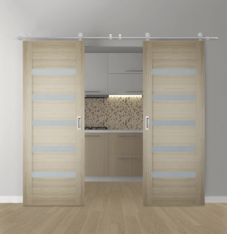 DOUBLE BARN DOOR LEORA VETRO SHAMBOR 36" X 80" X 1 3/4" STAINLESS STEEL HARDWARE