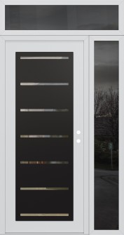 Diamond C11 52" x 96" white/white clear Glass Panel black LHI with Sidelite and Transom mirrored Glass