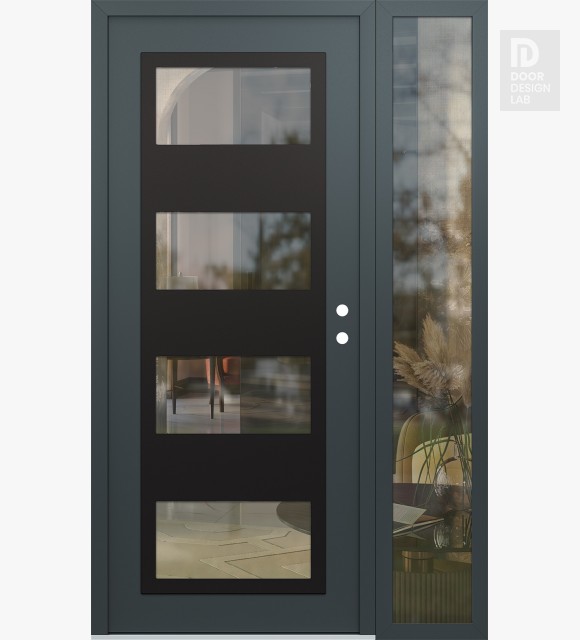 Modern Steel Front Door Diamond C2 52" x 80" anthracite/anthracite clear Glass Panel black LHI with Sidelite clear Glass