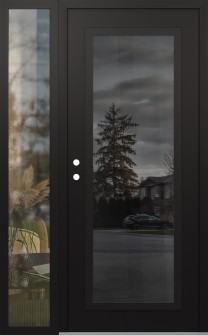 Diamond C1 50" x 80" black/black mirrored Glass Panel black RHI with Sidelite clear Glass