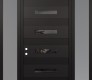 Modern Steel Front Door Diamond D9 64" x 96" black/black mirrored Glass Panel black RHI with 2 Sidelites and Transom frosted Glass