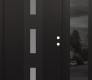 Modern Steel Front Door DIAMOND A7 48" X 80" BLACK/WHITE FROSTED GLASS PANEL BLACK LHI WITH SIDELITE MIRRORED GLASS