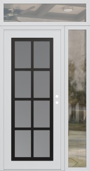 Diamond C16 52" x 96" white/white frosted Glass Panel black LHI with Sidelite and Transom clear Glass