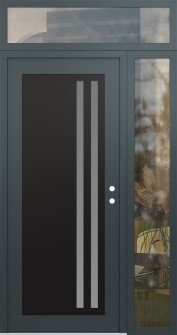 Diamond C6 48" x 96" anthracite/anthracite frosted Glass Panel black LHI with Sidelite and Transom clear Glass