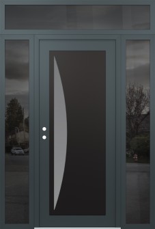 Diamond C13 68" x 96" anthracite/anthracite frosted Glass Panel black RHI with 2 Sidelites and Transom mirrored Glass
