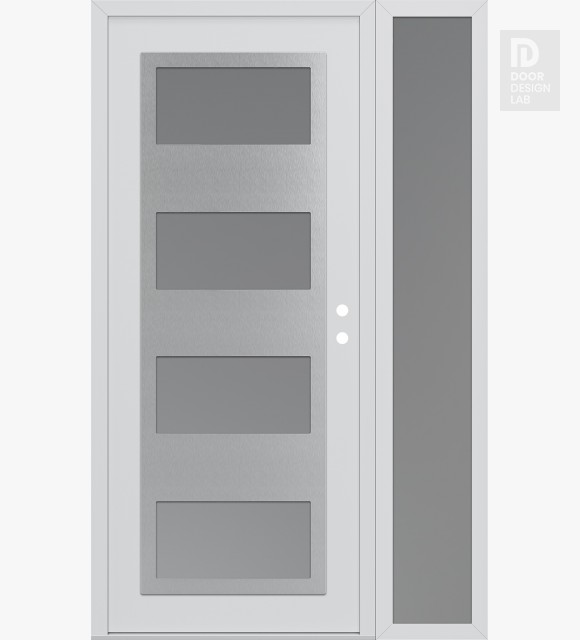 Modern Steel Front Door Diamond C2 48" x 80" white/white frosted Glass Panel stainless steel LHI with Sidelite frosted Glass