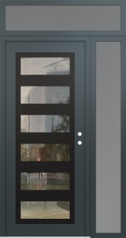 Diamond C9 48" x 96" anthracite/anthracite clear Glass Panel black LHI with Sidelite and Transom frosted Glass