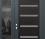 Modern Steel Front Door Diamond C7 52" x 96" anthracite/anthracite frosted Glass Panel black RHI with Sidelite and Transom mirrored Glass