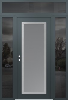 Diamond C1 64" x 96" anthracite/anthracite frosted Glass Panel stainless steel RHI with 2 Sidelites and Transom mirrored Glass