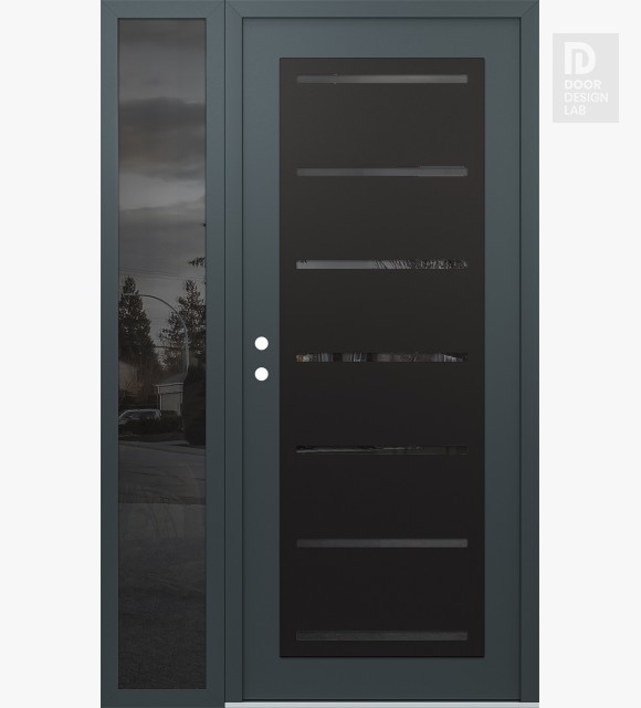 Modern Steel Front Door Diamond C11 50" x 80" anthracite/anthracite mirrored Glass Panel black RHI with Sidelite mirrored Glass