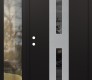 Modern Steel Front Door DIAMOND A6 52" X 80" BLACK/BLACK MIRRORED GLASS PANEL STAINLESS STEEL RHI WITH SIDELITE CLEAR GLASS