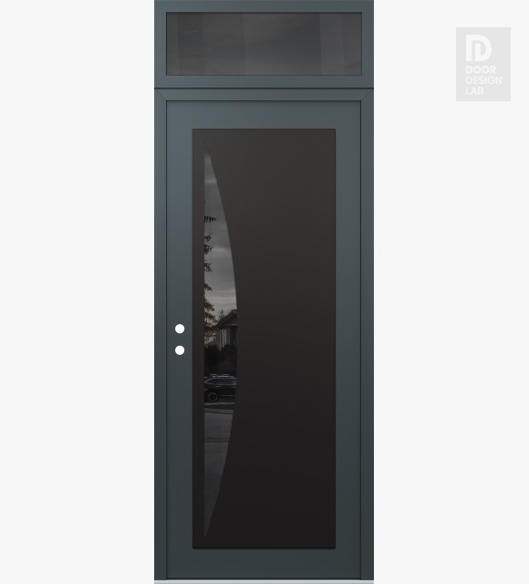 Modern Steel Front Door Diamond C13 36" x 96" anthracite/anthracite mirrored Glass Panel black RHI with Transom mirrored Glass