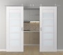 DOUBLE BARN DOOR AVON 07-07 VETRO SNOW WHITE 36" X 96" X 1 3/4" STAINLESS STEEL HARDWARE