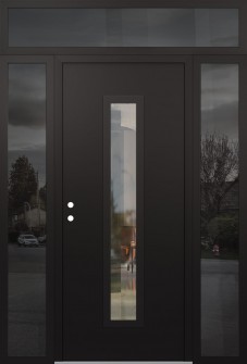 DIAMOND A11 68" X 96" BLACK/BLACK CLEAR GLASS PANEL BLACK RHI WITH 2 SIDELITES AND TRANSOM MIRRORED GLASS