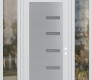 Modern Steel Front Door Diamond C8 68" x 96" white/white frosted Glass Panel stainless steel LHI with 2 Sidelites and Transom clear Glass