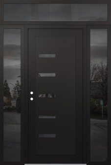 Diamond C8 60" x 96" black/black mirrored Glass Panel black RHI with 2 Sidelites and Transom mirrored Glass