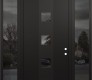 Modern Steel Front Door DIAMOND A12 60" X 96" BLACK/BLACK MIRRORED GLASS PANEL BLACK LHI WITH 2 SIDELITES AND TRANSOM MIRRORED GLASS