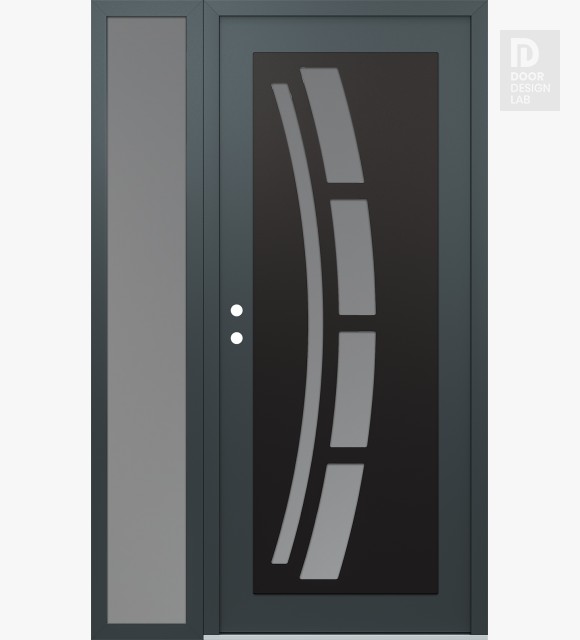 Modern Steel Front Door Diamond C12 52" x 80" anthracite/anthracite frosted Glass Panel black RHI with Sidelite frosted Glass