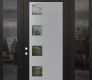 Modern Steel Front Door Diamond C5 60" x 96" black/black clear Glass Panel stainless steel RHI with 2 Sidelites and Transom mirrored Glass