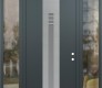 Modern Steel Front Door DIAMOND A5 64" X 96" ANTHRACITE/ANTHRACITE FROSTED GLASS PANEL STAINLESS STEEL LHI WITH 2 SIDELITES AND TRANSOM CLEAR GLASS