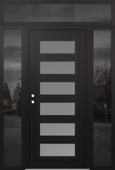 Diamond C9 64" x 96" black/white frosted Glass Panel black RHI with 2 Sidelites and Transom mirrored Glass