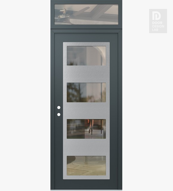 Modern Steel Front Door Diamond C2 36" x 96" anthracite/anthracite clear Glass Panel stainless steel RHI with Transom clear Glass