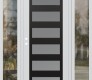 Modern Steel Front Door Diamond C9 68" x 80" white/white frosted Glass Panel black RHI with 2 Sidelites clear Glass