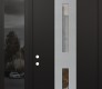 Modern Steel Front Door DIAMOND A6 52" X 96" BLACK/BLACK CLEAR GLASS PANEL STAINLESS STEEL RHI WITH SIDELITE AND TRANSOM MIRRORED GLASS