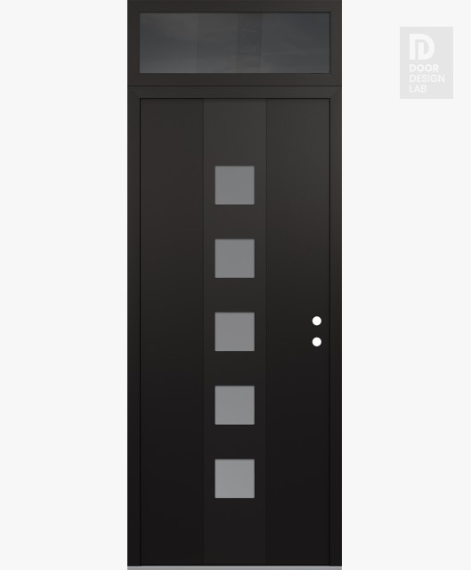 Modern Steel Front Door DIAMOND A13 36" X 96" BLACK/WHITE FROSTED GLASS PANEL BLACK LHI WITH TRANSOM MIRRORED GLASS