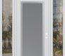 Modern Steel Front Door Diamond C1 60" x 96" white/white frosted Glass Panel stainless steel LHI with 2 Sidelites and Transom clear Glass