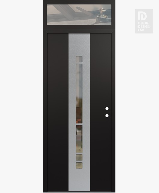 Modern Steel Front Door DIAMOND A3 36" X 96" BLACK/BLACK CLEAR GLASS PANEL STAINLESS STEEL LHI WITH TRANSOM CLEAR GLASS