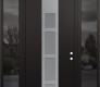 Modern Steel Front Door DIAMOND A10 60" X 96" BLACK/WHITE FROSTED GLASS PANEL STAINLESS STEEL LHI WITH 2 SIDELITES AND TRANSOM MIRRORED GLASS