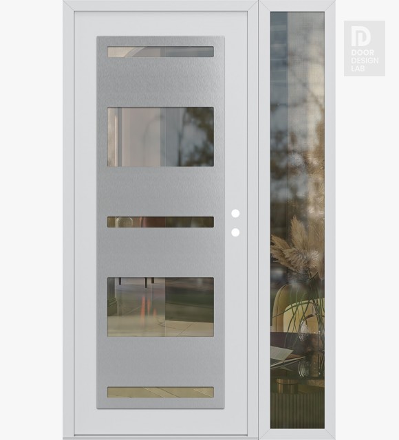 Modern Steel Front Door Diamond C10 50" x 80" white/white clear Glass Panel stainless steel LHI with Sidelite clear Glass