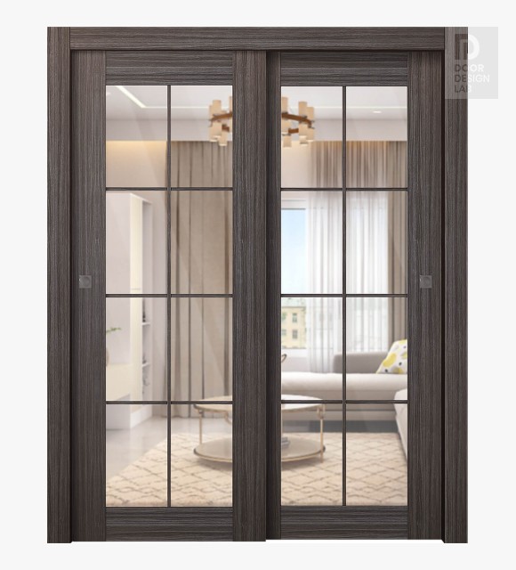 Palladio 8 Lite Clear Vetro Gray Oak Bypass doors