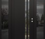 Modern Steel Front Door Diamond C6 68" x 80" black/black clear Glass Panel black LHI with 2 Sidelites mirrored Glass