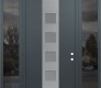 Modern Steel Front Door DIAMOND A13 68" X 96" ANTHRACITE/ANTHRACITE FROSTED GLASS PANEL STAINLESS STEEL LHI WITH 2 SIDELITES AND TRANSOM MIRRORED GLASS