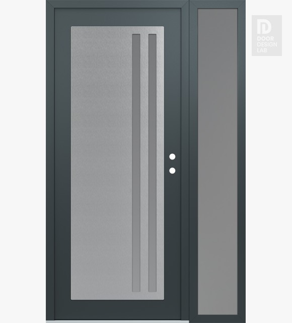 Modern Steel Front Door Diamond C6 52" x 80" anthracite/anthracite frosted Glass Panel stainless steel LHI with Sidelite frosted Glass
