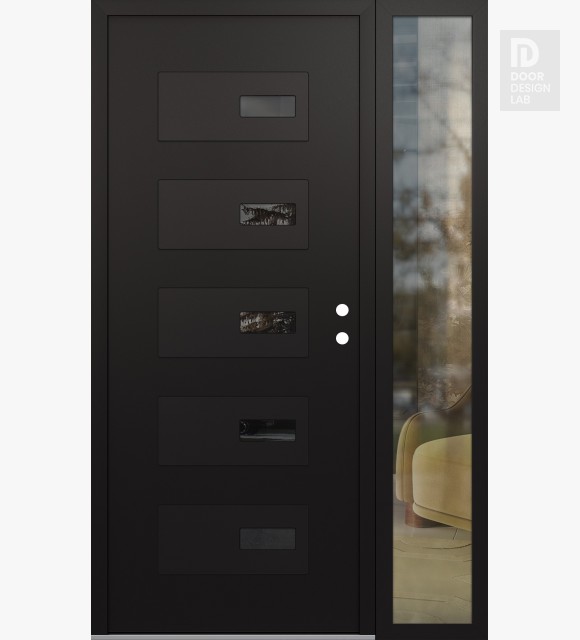 Modern Steel Front Door Diamond D7 50" x 80" black/black mirrored Glass Panel black LHI with Sidelite clear Glass