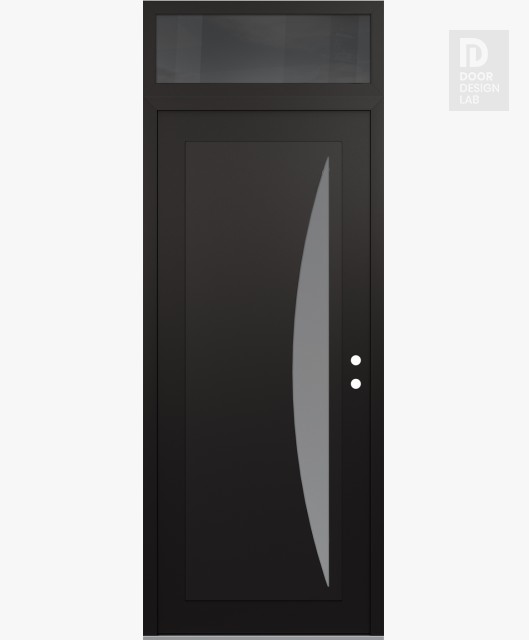 Modern Steel Front Door Diamond C13 36" x 96" black/white frosted Glass Panel black LHI with Transom mirrored Glass